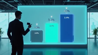 Painel digital comparando taxas de apps de pagamento e destacando a opção mais barata